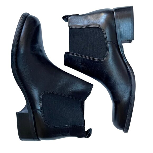 NWOT Franco Sarto Cambridge Black Leather Chelsea Boot Womens 7.5M Stacked Heel - Picture 4 of 8